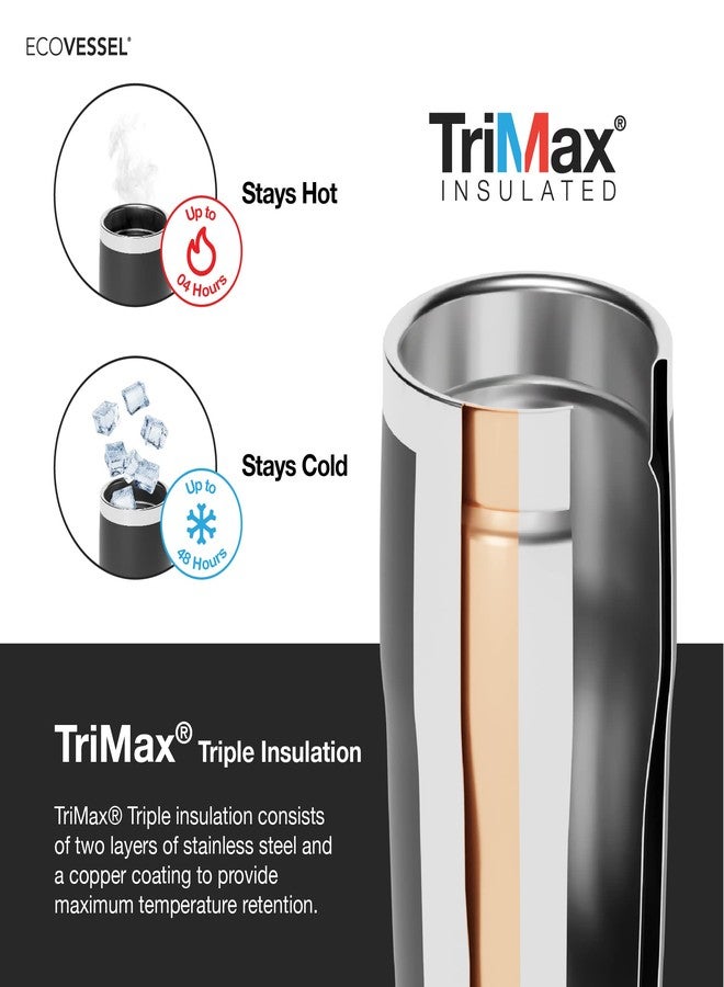EcoVessel METRO TriMax Vacuum Insulated Stainless Steel Tumbler Cup, Coffee Mug with Slider Lid - 16 oz (Black Shadow) - Image 4