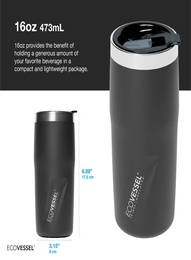 EcoVessel METRO TriMax Vacuum Insulated Stainless Steel Tumbler Cup, Coffee Mug with Slider Lid - 16 oz (Black Shadow) - Image 2