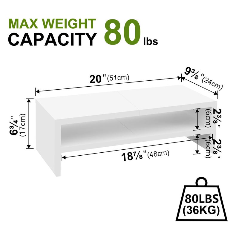 TEAMIX 2 Tier White Monitor Riser Stand, Wood Desktop Stand with storage for Laptop/PC/Printer/Keyboard, TV Stand Shelf Home Office Desk Accessories - Image 4