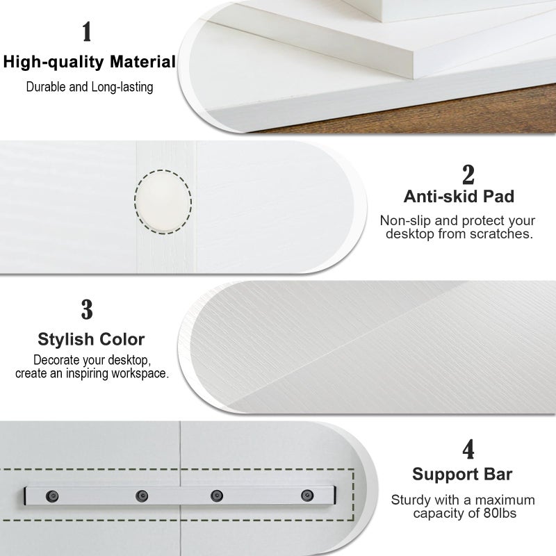 TEAMIX 2 Tier White Monitor Riser Stand, Wood Desktop Stand with storage for Laptop/PC/Printer/Keyboard, TV Stand Shelf Home Office Desk Accessories - Image 5