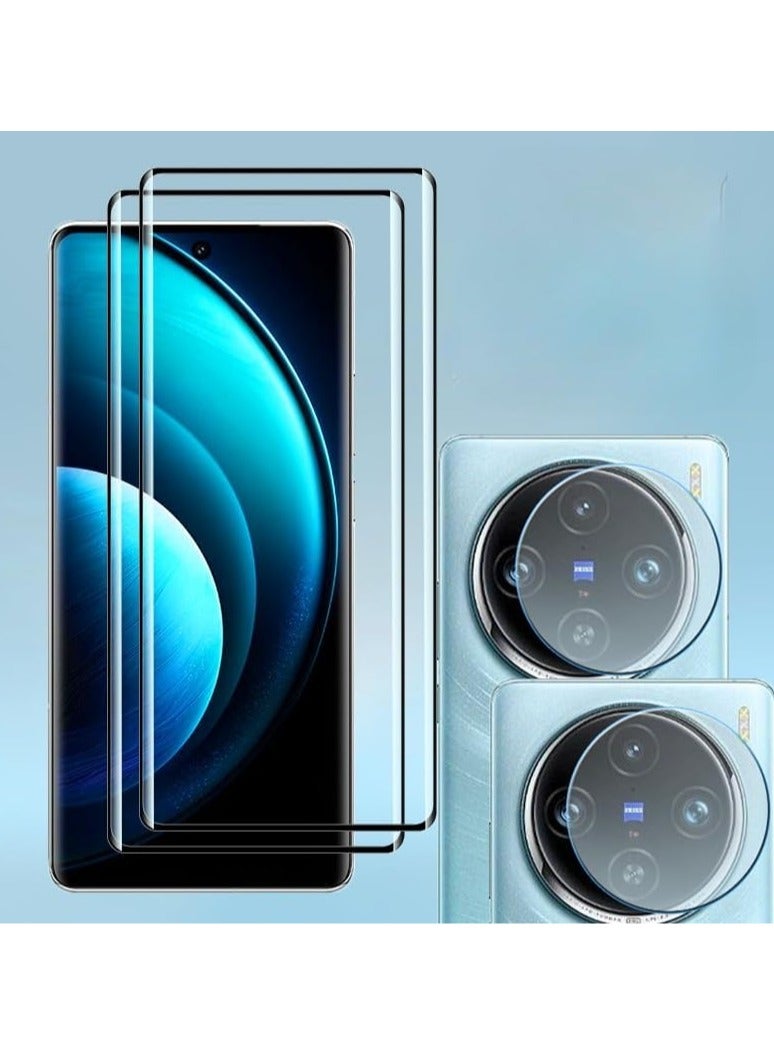 Vivo X100 Pro Screen Protector, 【2+2PCS】 Curved Glass Tempered Film+ Camera Protector Lens - Image 1