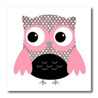 3DROSE 3dRose ht_61033_1 Cute Pink on Black Polka Dots Owl Iron on Heat Transfer for White Material, 8 by 8-Inch  - Image 1