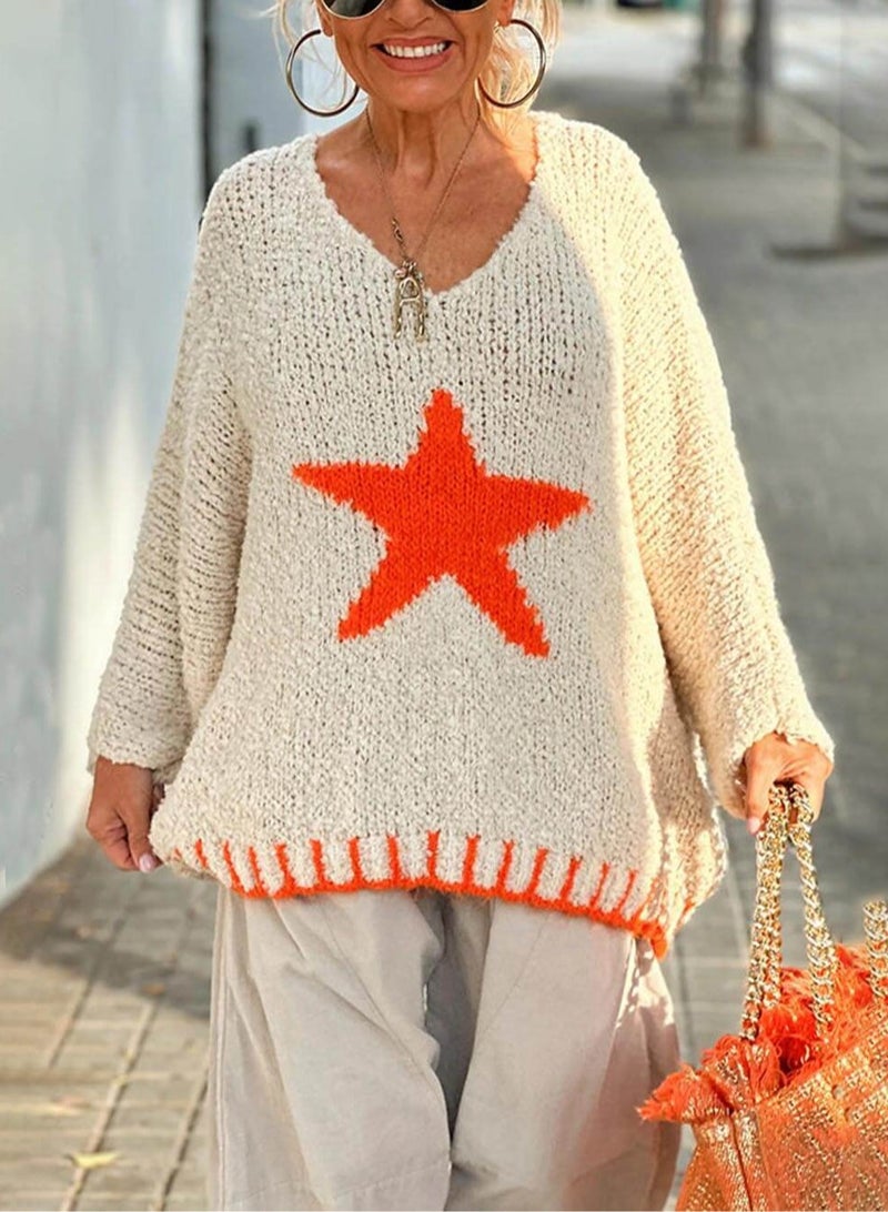 Women oversized soft tricot star print sweater pullover  - Image 1