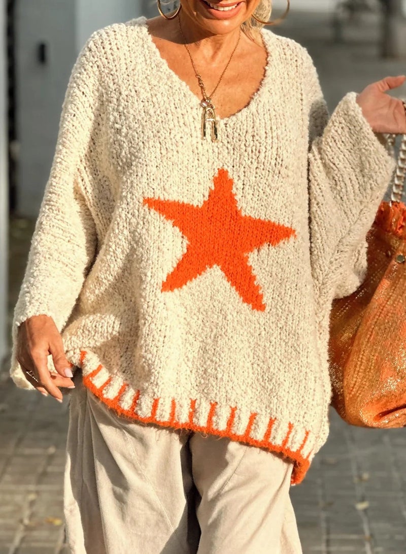 Women oversized soft tricot star print sweater pullover  - Image 2