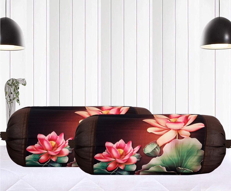 Kuber Industries Flower Design Cotton 2 Pieces Bolster Cover Set (Brown) - Image 1