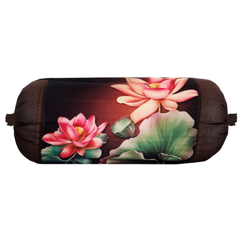 Kuber Industries Flower Design Cotton 2 Pieces Bolster Cover Set (Brown) - Image 2