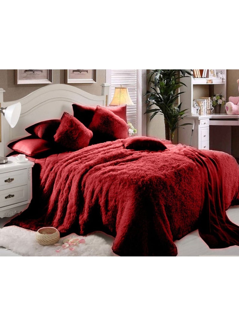 Comfy COMFY SET OF 6 FAUX FUR SOFT & FLUFFY PREMIUM COMFORTER SET MAROON 