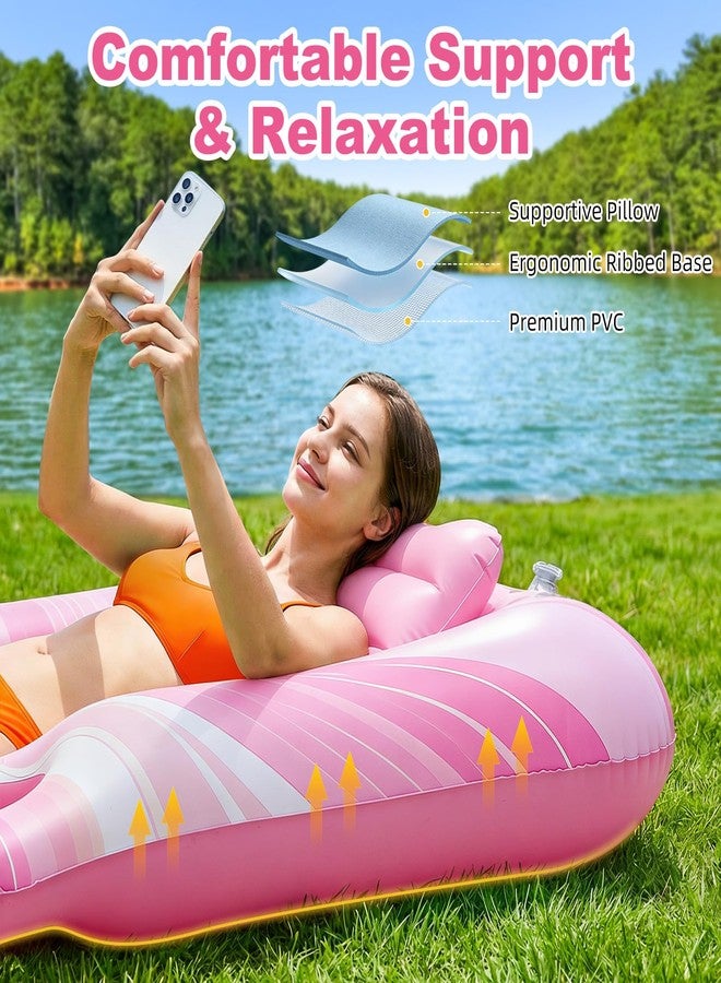 HeySplash Inflatable Pool Float Lounge, Large Inflatable Pool Floats Boat for Adults with Cup Holder & Detachable Pillow, Tanning Lounger Float for Lake River Summer Water Party, Pink Marble - Image 3