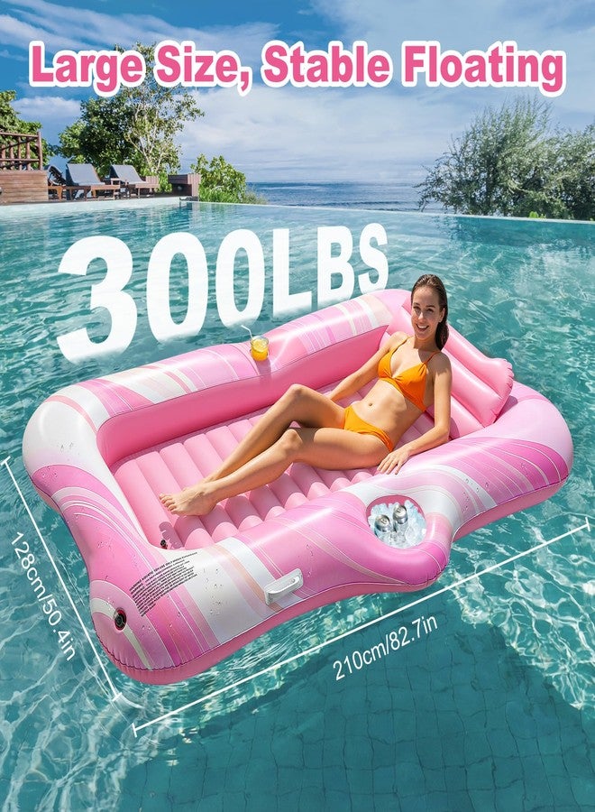 HeySplash Inflatable Pool Float Lounge, Large Inflatable Pool Floats Boat for Adults with Cup Holder & Detachable Pillow, Tanning Lounger Float for Lake River Summer Water Party, Pink Marble - Image 2