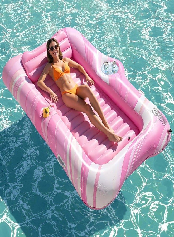 HeySplash Inflatable Pool Float Lounge, Large Inflatable Pool Floats Boat for Adults with Cup Holder & Detachable Pillow, Tanning Lounger Float for Lake River Summer Water Party, Pink Marble - Image 1