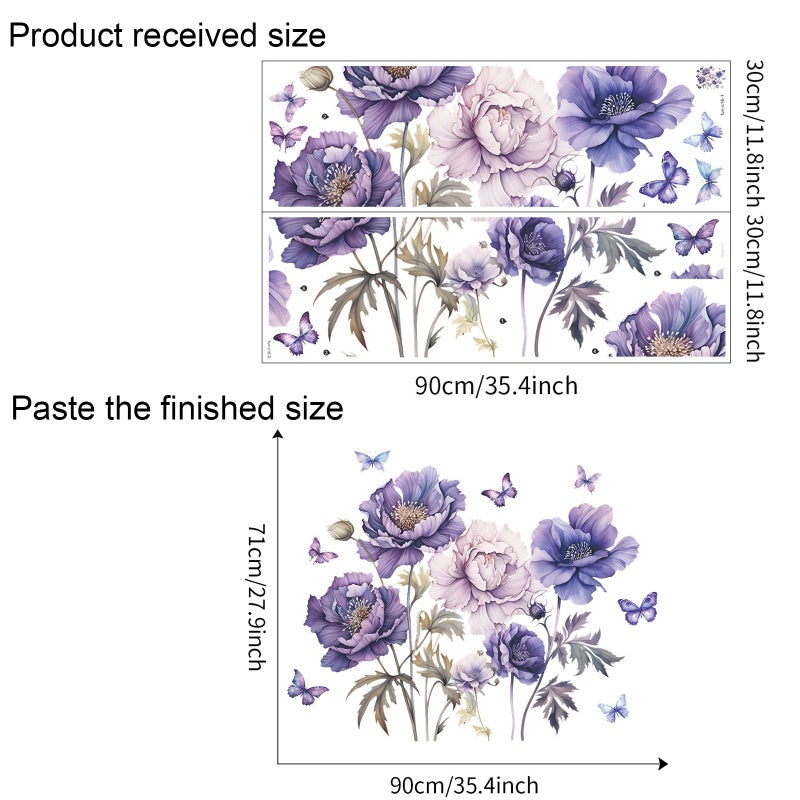 TUOKING Purple Flowers Wall Stickers Removable Butterfly Wall Murals Peel and Stick Wall Art Decal Home Decor for Kitchen,Bedroom,Living Room(fun-c16) - Image 2
