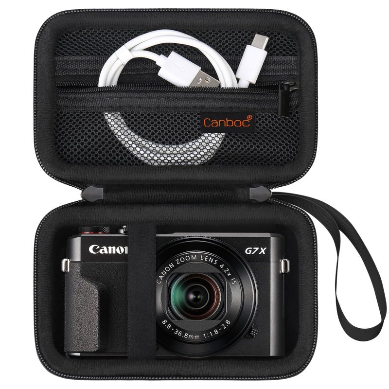 Canboc Camera Case for Canon PowerShot G7 X Mark III/ G7X Mark II Digital 4K Vlogging Camera, Point and Shoot 4K Video Camera Bag, Zipper Mesh Pocket fits USB Cable, Batteries, Black - Image 1