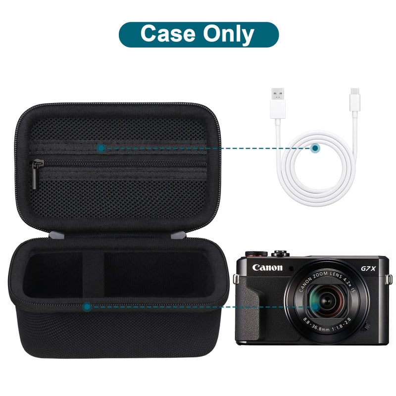 Canboc Camera Case for Canon PowerShot G7 X Mark III/ G7X Mark II Digital 4K Vlogging Camera, Point and Shoot 4K Video Camera Bag, Zipper Mesh Pocket fits USB Cable, Batteries, Black - Image 2