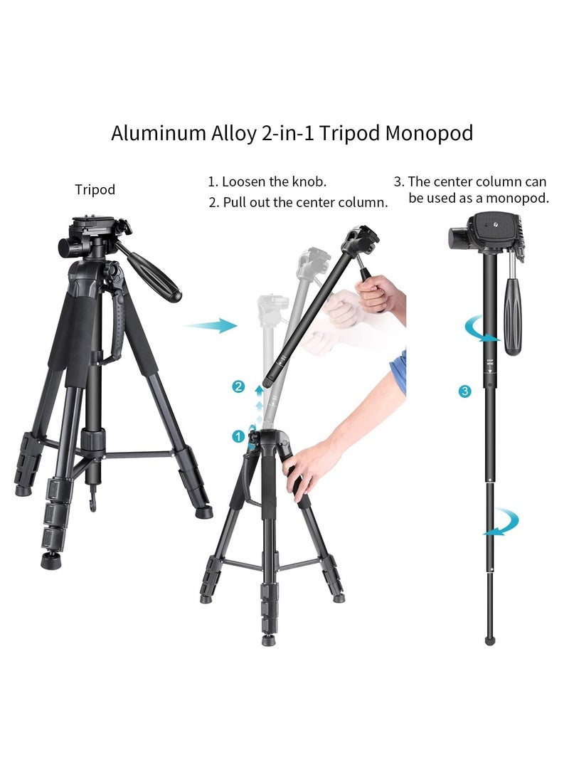 POLAM-FOTO - Portable Aluminum Alloy Camera 2-in-1 Tripod Monopod Max 177cm with Carrying Bag for Phone/DSLR/DV Video/Camcorder - Image 1