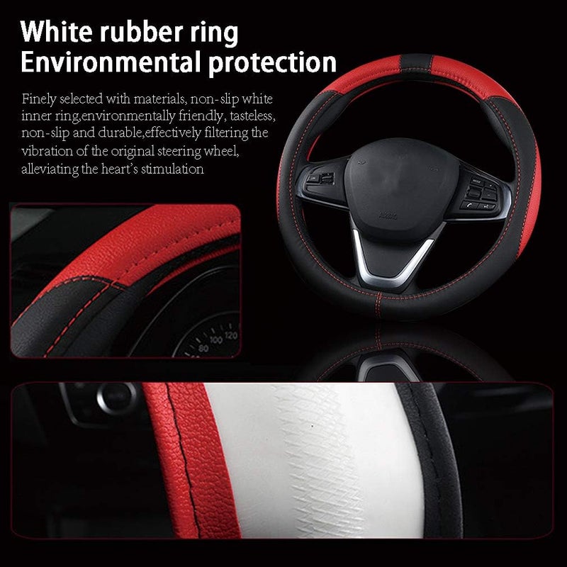 Coofig Durable PU Leather Steering Wheel Cover, Universal 15 Inch, Breathable and Non-Slip Car Steering Wheel Cover, Steering Wheel Cover for Men and Women (Black Orange) - Image 4