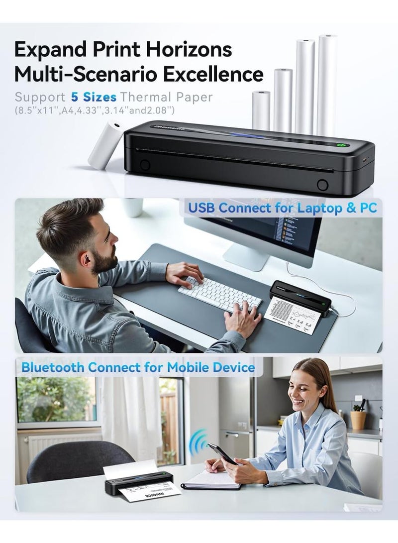 فوميمو طابعة حرارية محمولة M832 من فوميمو بلوتوث لاسلكية للسفر والمنزل والمكتب والأماكن الخارجية تدعم ورق حراري 5 سم و8 و10 وA4 متوافقة - اندرويد وiOS اسود 300 نقطة لكل بوصة - Image 4