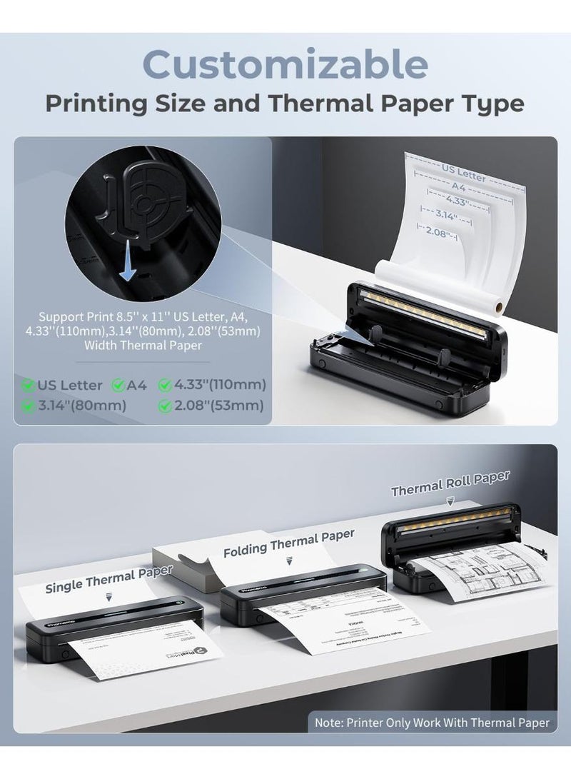 فوميمو طابعة حرارية محمولة M832 من فوميمو بلوتوث لاسلكية للسفر والمنزل والمكتب والأماكن الخارجية تدعم ورق حراري 5 سم و8 و10 وA4 متوافقة - اندرويد وiOS اسود 300 نقطة لكل بوصة - Image 5