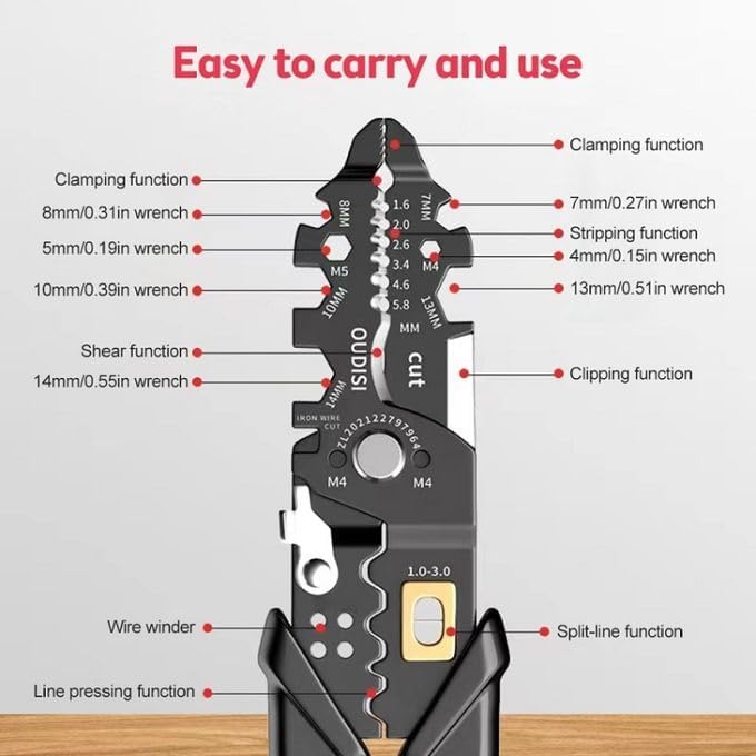 Bennort Wire Stripper and Cutter Pliers Tools For Electrician 25in1 Multifunctional Wire Stripping Cutting and Crimping with Splitting and Winding More Precision Stainless Steel Hand Tool Pliers Wrench - Image 5