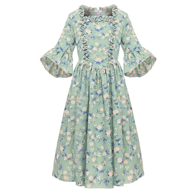 GRACEART Colonial Girls Dress Pioneer Costume Prairie Pilgrim Dress Kids (Color-01, 8) - Image 1