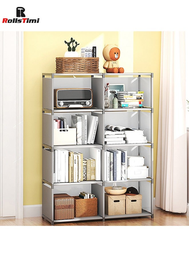 RollsTimi  8 Cube Bookcase 4-Tiers Portable Bookshelf Adjustable Bookshelf Organizer Shelf for Home Office Bedroom Study - Image 1