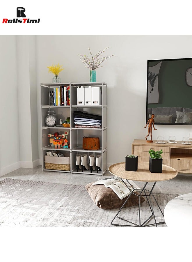 RollsTimi  8 Cube Bookcase 4-Tiers Portable Bookshelf Adjustable Bookshelf Organizer Shelf for Home Office Bedroom Study - Image 3