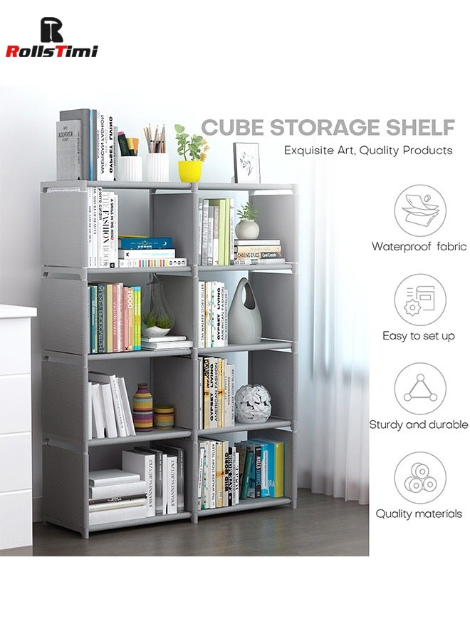 RollsTimi  8 Cube Bookcase 4-Tiers Portable Bookshelf Adjustable Bookshelf Organizer Shelf for Home Office Bedroom Study - Image 4