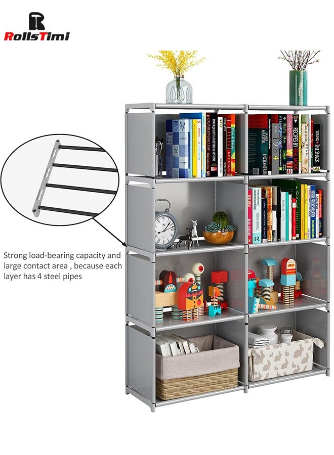 RollsTimi  8 Cube Bookcase 4-Tiers Portable Bookshelf Adjustable Bookshelf Organizer Shelf for Home Office Bedroom Study - Image 5