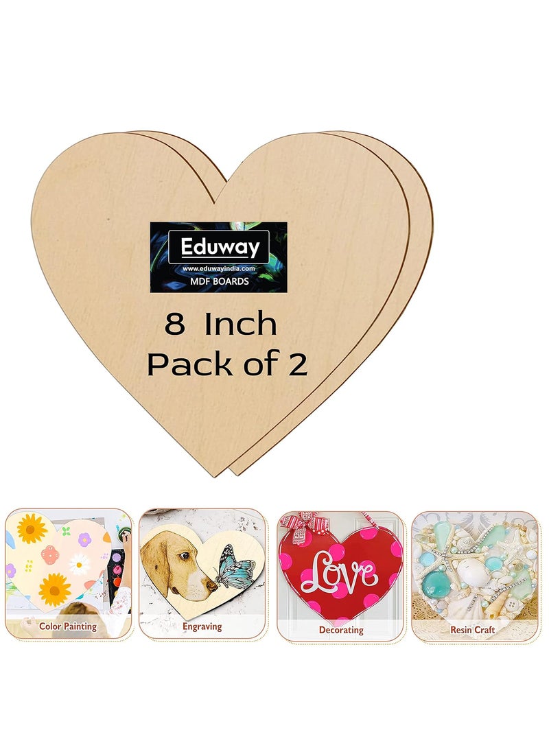 Eduway Eduway A2 Heart MDF Board Wood Sheet for Craft Art 8x8 Inch 4mm Thick Pack of 2 Premium Pine Cardboard for Artists Art and Craft Students Hard Cutout in Small and Large Sizes 20x20cms  - Image 1