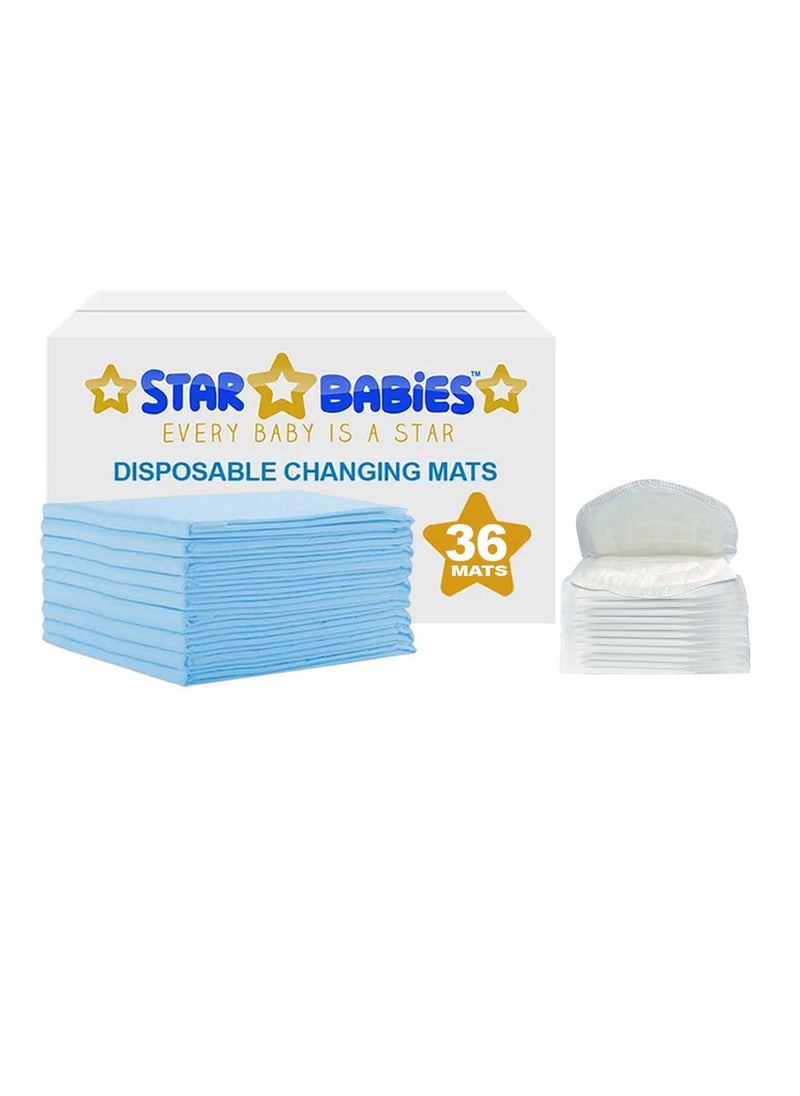 STAR BABiES Star Babies - Combo Pack of 2- Disposable Changing Mat Pack of 36 with Breast Pad (20 Pcs) - Blue  - Image 1