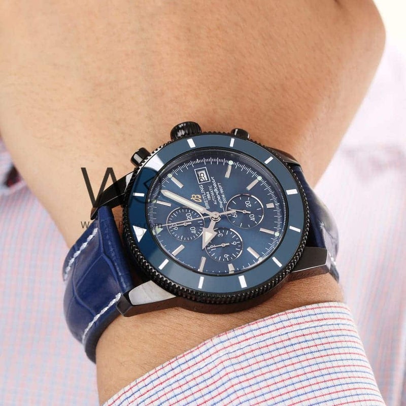 Breitling Chronograph Blue Watch for Men with Blue Leather strap 1138 - Image 3