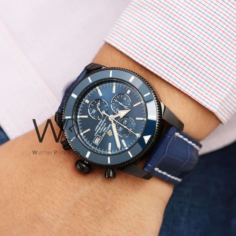 Breitling Chronograph Blue Watch for Men with Blue Leather strap 1138 - Image 4