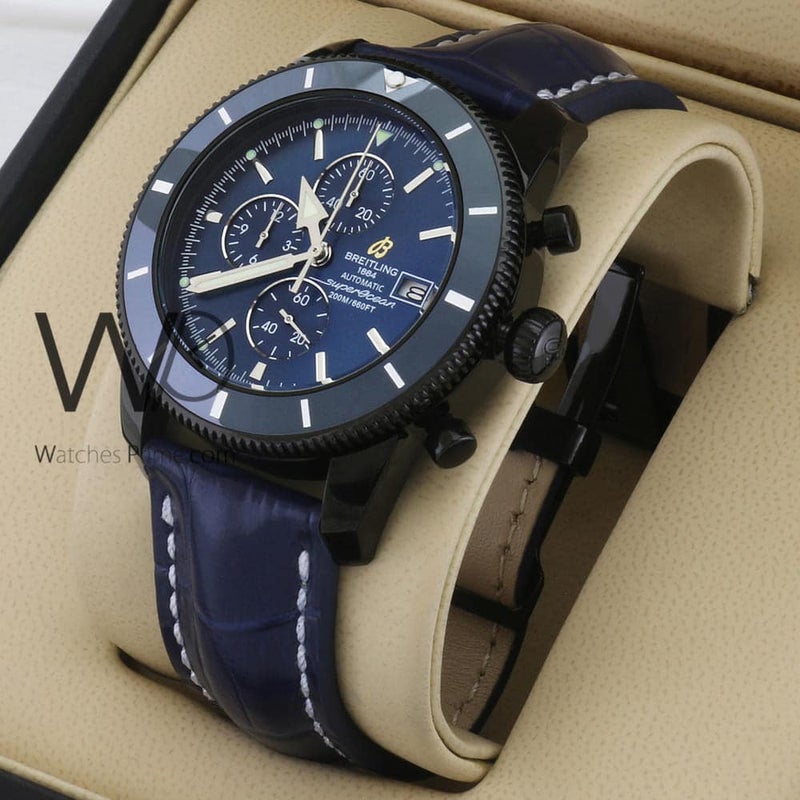 Breitling Chronograph Blue Watch for Men with Blue Leather strap 1138 - Image 1