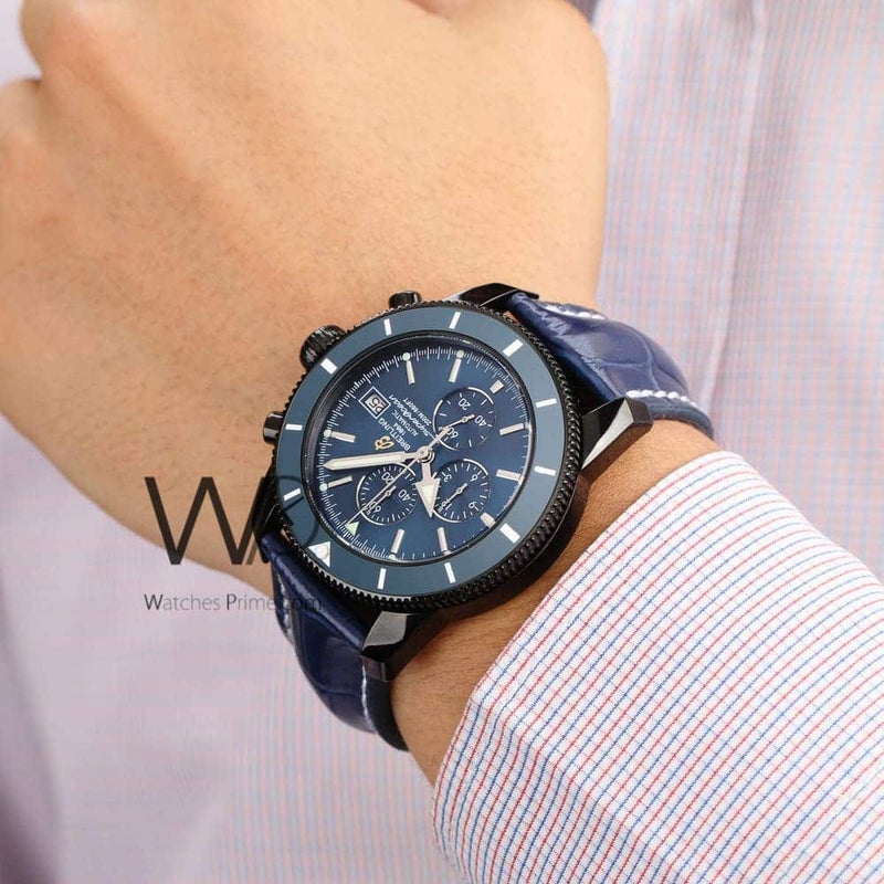 Breitling Chronograph Blue Watch for Men with Blue Leather strap 1138 - Image 2