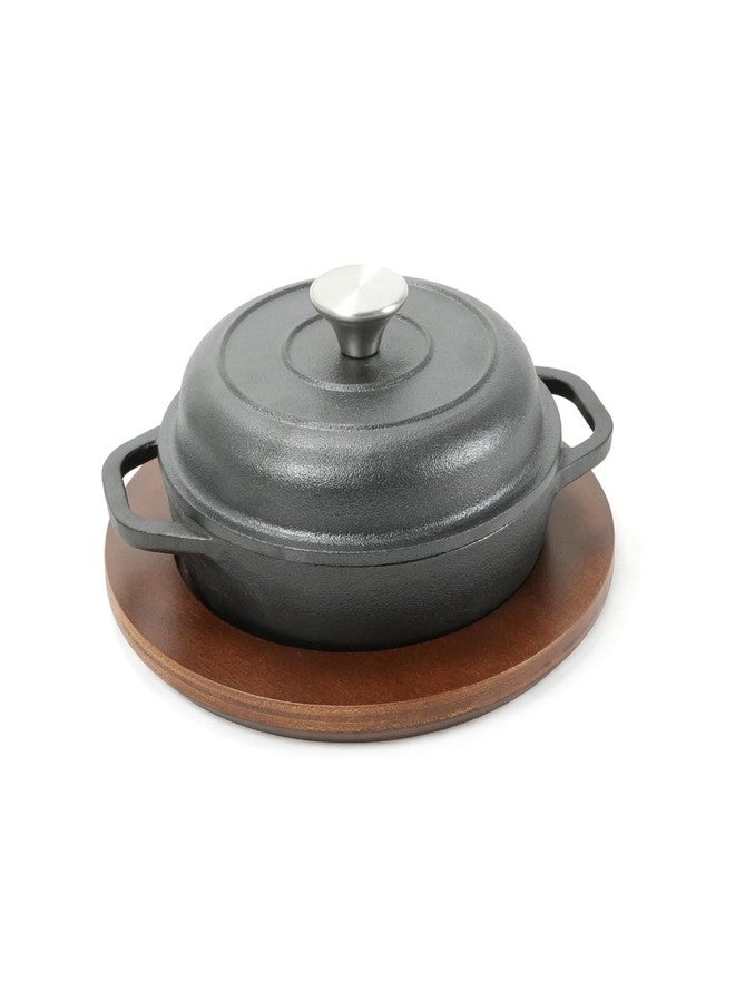 HAWOK Pre-seasoned Cast Iron Braiser with Lid and Underliner, Dia.6.3", 0.57QT, Cast Iron Casserole Pan, 3-Piece, Black - Image 1
