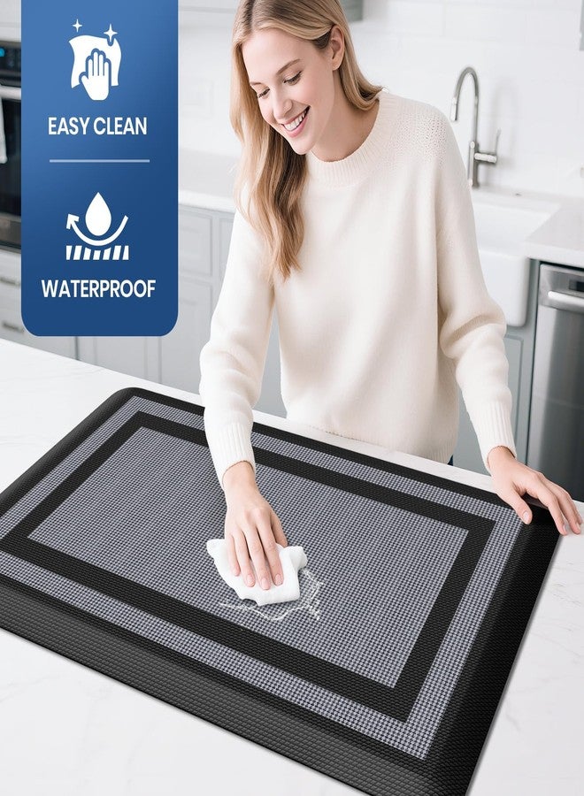 KitchenClouds [2 PCS Kitchen Rugs Cushioned Anti-Fatigue Kitchen Mats for Floor Waterproof Kitchen Rug Set Non-Slip Comfort Standing Mat for Office, Sink, Laundry 17.3"×29"+17.3"×47",Black - Image 3