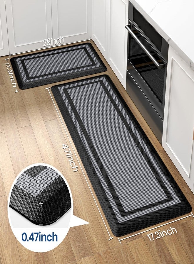 KitchenClouds [2 PCS Kitchen Rugs Cushioned Anti-Fatigue Kitchen Mats for Floor Waterproof Kitchen Rug Set Non-Slip Comfort Standing Mat for Office, Sink, Laundry 17.3"×29"+17.3"×47",Black - Image 2