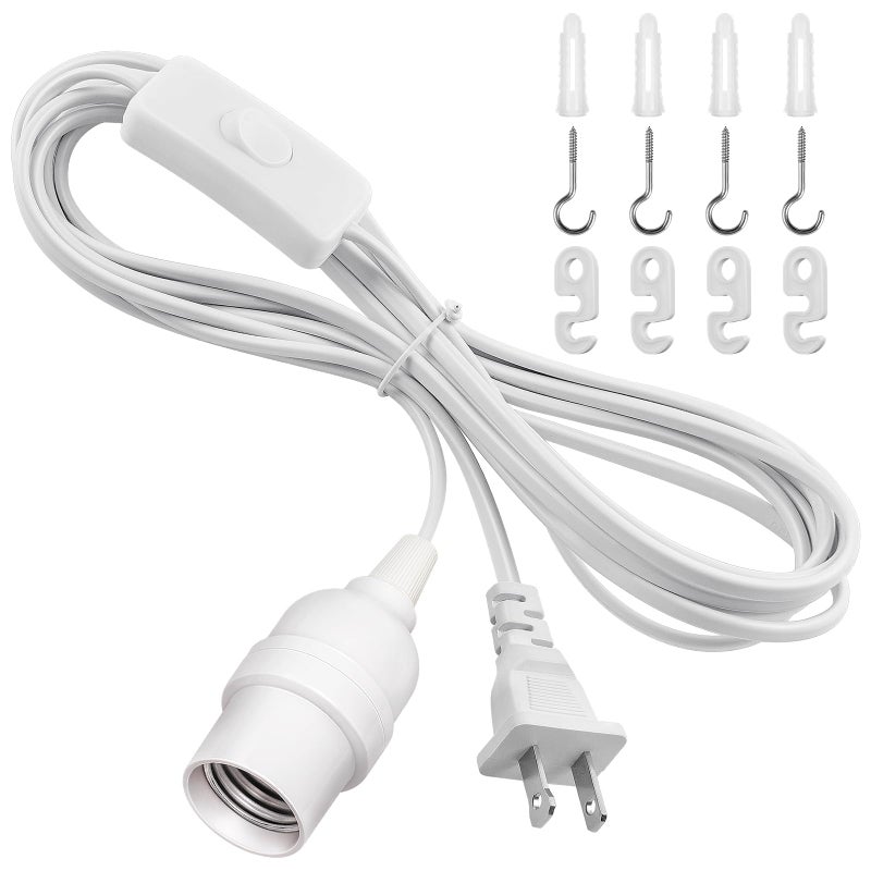 DiCUNO Hanging Lantern Extension Cord Cable, E26 Pendant Light Socket On Off Inline Cord Switch Control Lamp, Switch Close to Polarized Plug, 13 Feet, White, 1-Pack - Image 1