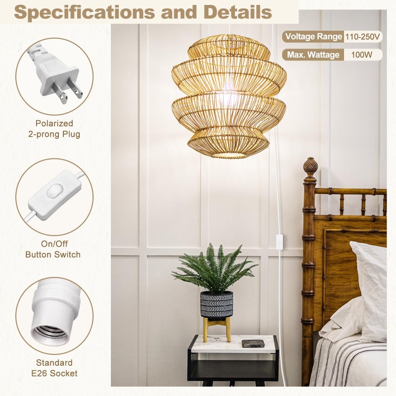 DiCUNO Hanging Lantern Extension Cord Cable, E26 Pendant Light Socket On Off Inline Cord Switch Control Lamp, Switch Close to Polarized Plug, 13 Feet, White, 1-Pack - Image 3