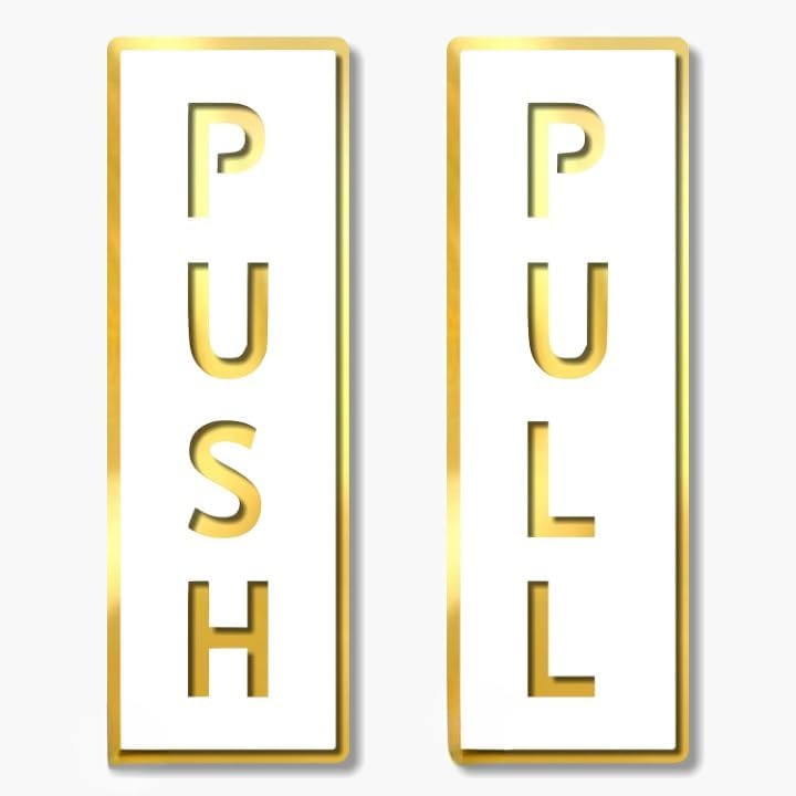 Sign Studio Premium White & Golden Finish Acrylic PUSH PULL Door Sign – 6 x 2 Inch Easy Mount Self-Adhesive Tape Signage for Hotel, Office, Corporate, Business, Resort & Society - Image 1