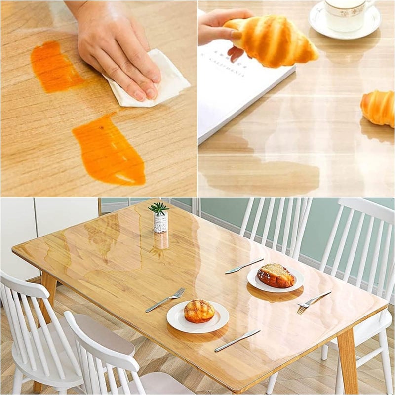 Beauenty Clear Table Protector,1.5mm Thick Rectangular Clear Desk Pad Mat,Plastic Table Cover,PVC Clear Desk Cover Protector,Non-Slip Desk Pad, Table Protector For Dining Room Table,Office(60x120CM) - Image 4