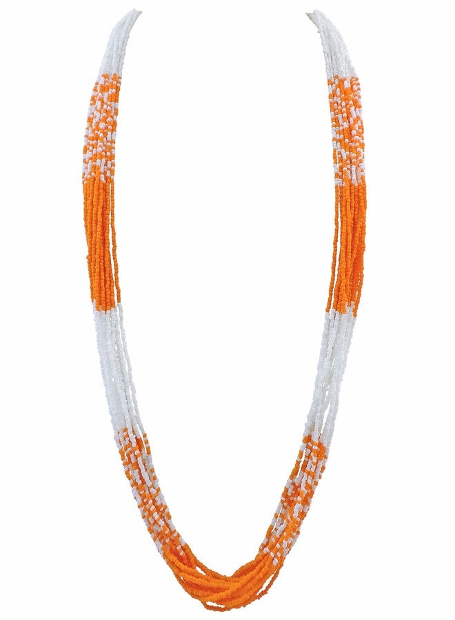 Bocar Long Multiple Row Handmade Mix Color Beaded Statement Necklace Women(NK-10647) (Orange) - Image 1