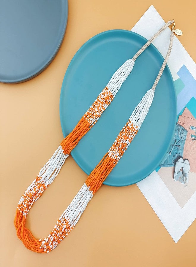 Bocar Long Multiple Row Handmade Mix Color Beaded Statement Necklace Women(NK-10647) (Orange) - Image 3