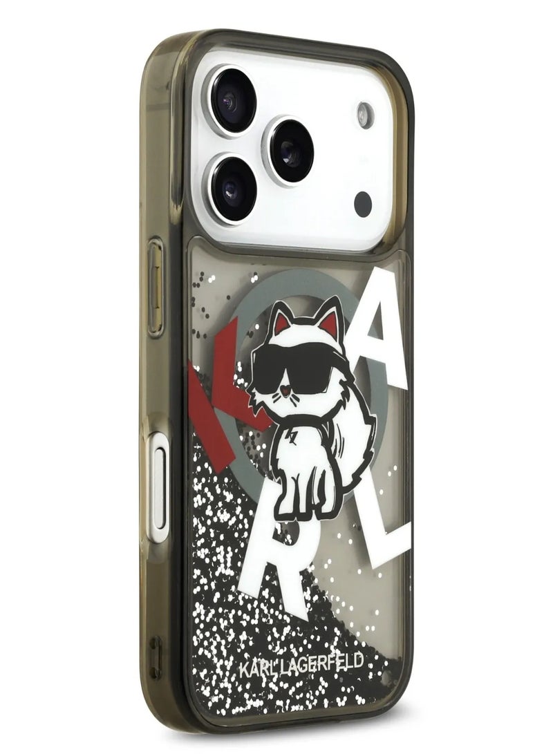 كارل لاغرفيلد جراب ماج سيف السائل اللامع لهاتف آيفون 17 برو ماكس مع شعار تشوبيت منتشر / سهل التركيب / تصميم رفيع / خفيف الوزن / غطاء خلفي - أسود - Image 4