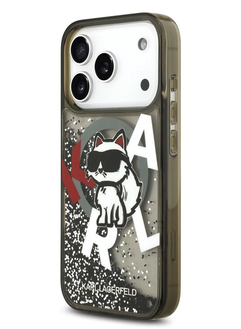 كارل لاغرفيلد جراب ماج سيف السائل اللامع لهاتف آيفون 17 برو ماكس مع شعار تشوبيت منتشر / سهل التركيب / تصميم رفيع / خفيف الوزن / غطاء خلفي - أسود - Image 3