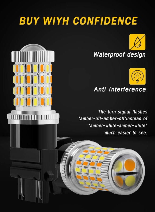 AUXLIGHT 3157 4157 3057 3457 Switchback LED Bulbs 76SMD Chipsets White/Amber with Projector Replacement for Front/Rear Turn Signal Parking Daytime Running Lights/DRL (Pack of 2) - Image 4