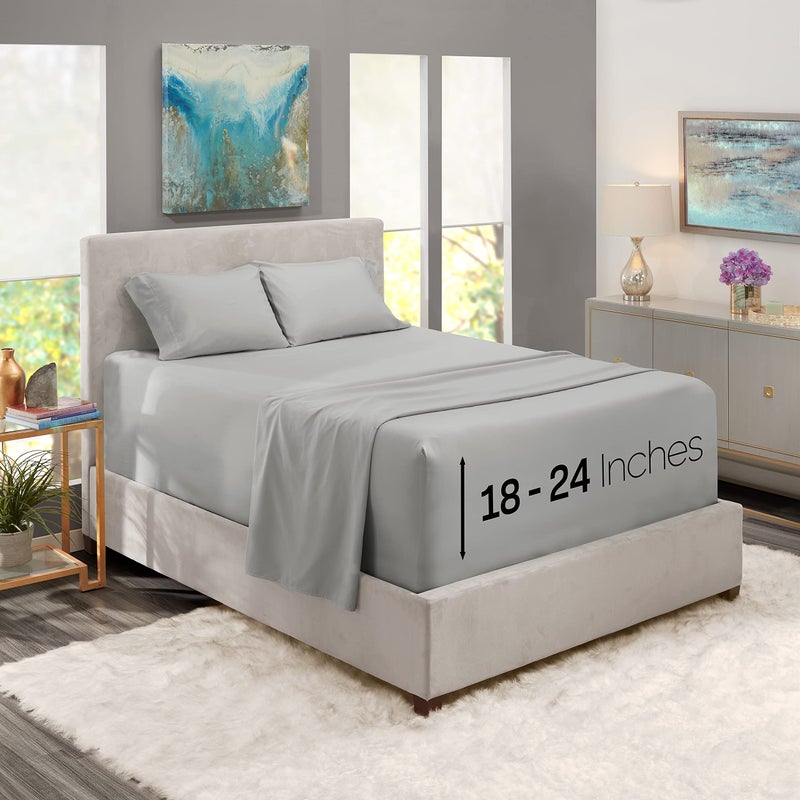 Nestl Deep Pocket Sheet Set King Microfiber 4 Piece Light Grey