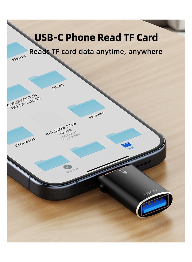 SYOSI 2 Pack USB-C Male to USB 3.0 Female Adapter, Type C to Micro SD Memory Card Reader for iPhone 15 Series, iPad Air/Pro, MacBook, Not Support TF Card and USB Device Simultaneously (Black) - Image 3