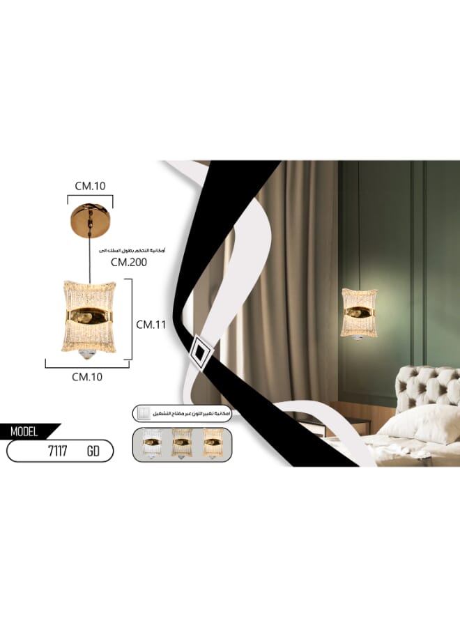 Best Power Luxury Single 7117-1 LED Crystal Chandelier LED Pendant Light with 3-Level Brightness – Elegant Gold Design for Bedrooms and Living Spaces  - Image 3