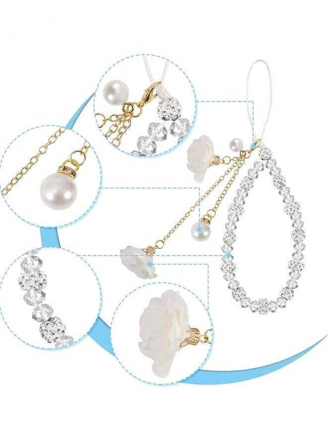 Mobile Phone lanyard - Phone Strap - Glitter Phone Lanyard Wristband, Beaded Phone Strap Lanyard Color Universal Anti-Lost Phone Chain, White - Image 3