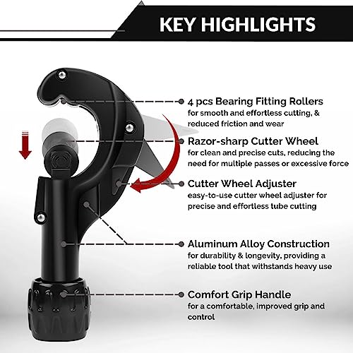 Flexzion Tube Cutter, Heavy Duty Tubing Pipe Cutter, 1/8 to 1-3/8 inch Cutting Diameter w/Reamer, Ideal for Cutting Copper, Aluminum, Brass, Steel, Plastic and More - Image 4